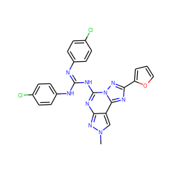 Cn1cc2c(nc(NC(=Nc3ccc(Cl)cc3)Nc3ccc(Cl)cc3)n3nc(-c4ccco4)nc23)n1 ZINC000473124666