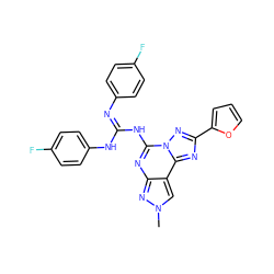 Cn1cc2c(nc(NC(=Nc3ccc(F)cc3)Nc3ccc(F)cc3)n3nc(-c4ccco4)nc23)n1 ZINC000473127463