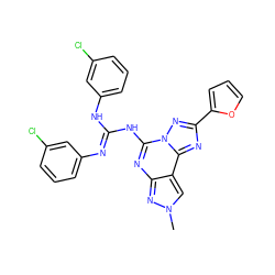 Cn1cc2c(nc(NC(=Nc3cccc(Cl)c3)Nc3cccc(Cl)c3)n3nc(-c4ccco4)nc23)n1 ZINC000473121884