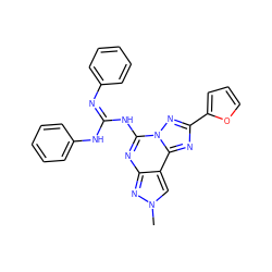 Cn1cc2c(nc(NC(=Nc3ccccc3)Nc3ccccc3)n3nc(-c4ccco4)nc23)n1 ZINC000473122106