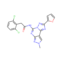 Cn1cc2c(nc(NC(=O)Cc3c(Cl)cccc3Cl)n3nc(-c4ccco4)nc23)n1 ZINC000045287964