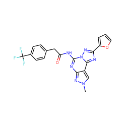 Cn1cc2c(nc(NC(=O)Cc3ccc(C(F)(F)F)cc3)n3nc(-c4ccco4)nc23)n1 ZINC000045300238