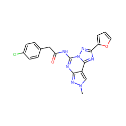 Cn1cc2c(nc(NC(=O)Cc3ccc(Cl)cc3)n3nc(-c4ccco4)nc23)n1 ZINC000045261880