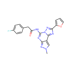 Cn1cc2c(nc(NC(=O)Cc3ccc(F)cc3)n3nc(-c4ccco4)nc23)n1 ZINC000045287104