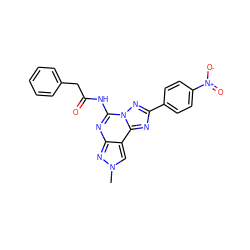 Cn1cc2c(nc(NC(=O)Cc3ccccc3)n3nc(-c4ccc([N+](=O)[O-])cc4)nc23)n1 ZINC000049069106