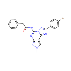 Cn1cc2c(nc(NC(=O)Cc3ccccc3)n3nc(-c4ccc(Br)cc4)nc23)n1 ZINC000049069578