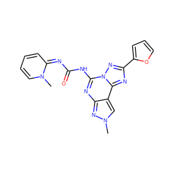 Cn1cc2c(nc(NC(=O)N=c3ccccn3C)n3nc(-c4ccco4)nc23)n1 ZINC000261163898