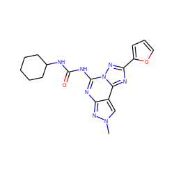 Cn1cc2c(nc(NC(=O)NC3CCCCC3)n3nc(-c4ccco4)nc23)n1 ZINC000013607037