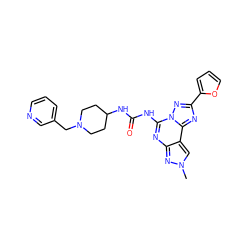 Cn1cc2c(nc(NC(=O)NC3CCN(Cc4cccnc4)CC3)n3nc(-c4ccco4)nc23)n1 ZINC000084708715