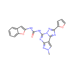 Cn1cc2c(nc(NC(=O)Nc3cc4ccccc4o3)n3nc(-c4ccco4)nc23)n1 ZINC000013683614