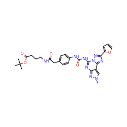 Cn1cc2c(nc(NC(=O)Nc3ccc(CC(=O)NCCCC(=O)OC(C)(C)C)cc3)n3nc(-c4ccco4)nc23)n1 ZINC001772581554