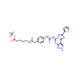 Cn1cc2c(nc(NC(=O)Nc3ccc(CC(=O)NCCCCC(=O)OC(C)(C)C)cc3)n3nc(-c4ccco4)nc23)n1 ZINC001772599065