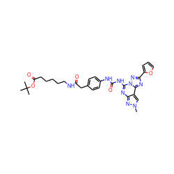 Cn1cc2c(nc(NC(=O)Nc3ccc(CC(=O)NCCCCCC(=O)OC(C)(C)C)cc3)n3nc(-c4ccco4)nc23)n1 ZINC001772621217