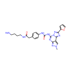 Cn1cc2c(nc(NC(=O)Nc3ccc(CC(=O)NCCCCN)cc3)n3nc(-c4ccco4)nc23)n1 ZINC000224309262