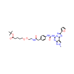 Cn1cc2c(nc(NC(=O)Nc3ccc(CC(=O)NCCOOCCCCC(=O)OC(C)(C)C)cc3)n3nc(-c4ccco4)nc23)n1 ZINC001772649240