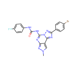 Cn1cc2c(nc(NC(=O)Nc3ccc(F)cc3)n3nc(-c4ccc(Br)cc4)nc23)n1 ZINC000072125983