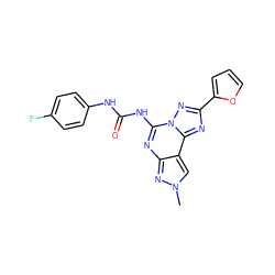 Cn1cc2c(nc(NC(=O)Nc3ccc(F)cc3)n3nc(-c4ccco4)nc23)n1 ZINC000013472327