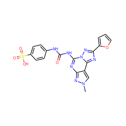 Cn1cc2c(nc(NC(=O)Nc3ccc(S(=O)(=O)O)cc3)n3nc(-c4ccco4)nc23)n1 ZINC000013472321