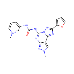 Cn1cc2c(nc(NC(=O)Nc3ccc[n+](C)c3)n3nc(-c4ccco4)nc23)n1 ZINC000013683586