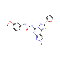 Cn1cc2c(nc(NC(=O)Nc3ccc4c(c3)OCO4)n3nc(-c4ccco4)nc23)n1 ZINC000013472323