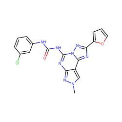 Cn1cc2c(nc(NC(=O)Nc3cccc(Cl)c3)n3nc(-c4ccco4)nc23)n1 ZINC000013472314