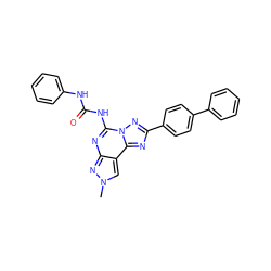 Cn1cc2c(nc(NC(=O)Nc3ccccc3)n3nc(-c4ccc(-c5ccccc5)cc4)nc23)n1 ZINC000072126947