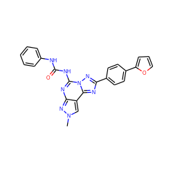 Cn1cc2c(nc(NC(=O)Nc3ccccc3)n3nc(-c4ccc(-c5ccco5)cc4)nc23)n1 ZINC000072126943