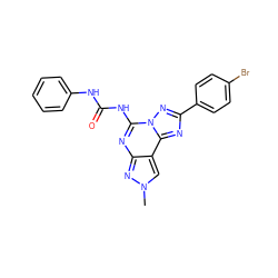 Cn1cc2c(nc(NC(=O)Nc3ccccc3)n3nc(-c4ccc(Br)cc4)nc23)n1 ZINC000072126972