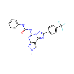 Cn1cc2c(nc(NC(=O)Nc3ccccc3)n3nc(-c4ccc(C(F)(F)F)cc4)nc23)n1 ZINC000072126977