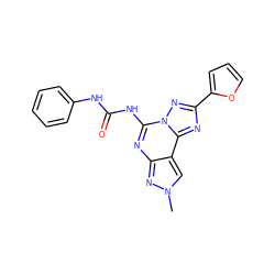 Cn1cc2c(nc(NC(=O)Nc3ccccc3)n3nc(-c4ccco4)nc23)n1 ZINC000013472320