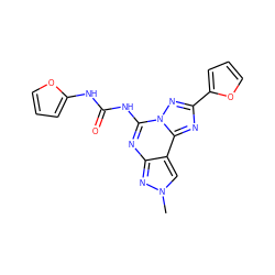 Cn1cc2c(nc(NC(=O)Nc3ccco3)n3nc(-c4ccco4)nc23)n1 ZINC000013683606