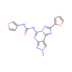 Cn1cc2c(nc(NC(=O)Nc3ccoc3)n3nc(-c4ccco4)nc23)n1 ZINC000013683610