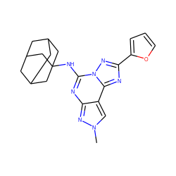 Cn1cc2c(nc(NC34CC5CC(CC(C5)C3)C4)n3nc(-c4ccco4)nc23)n1 ZINC000095571781