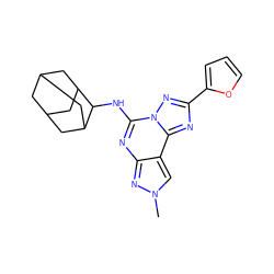 Cn1cc2c(nc(NC3C4CC5CC(C4)CC3C5)n3nc(-c4ccco4)nc23)n1 ZINC000095575171