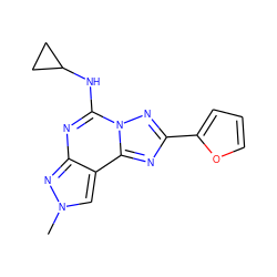 Cn1cc2c(nc(NC3CC3)n3nc(-c4ccco4)nc23)n1 ZINC000095575905