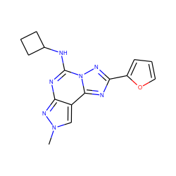 Cn1cc2c(nc(NC3CCC3)n3nc(-c4ccco4)nc23)n1 ZINC000095575017