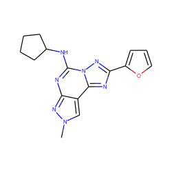 Cn1cc2c(nc(NC3CCCC3)n3nc(-c4ccco4)nc23)n1 ZINC000095579664