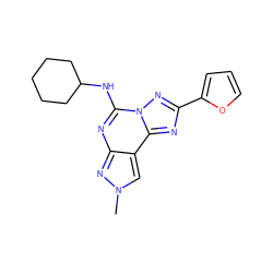 Cn1cc2c(nc(NC3CCCCC3)n3nc(-c4ccco4)nc23)n1 ZINC000095580240