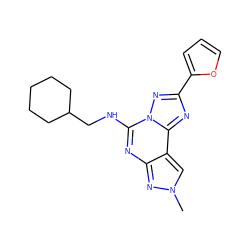 Cn1cc2c(nc(NCC3CCCCC3)n3nc(-c4ccco4)nc23)n1 ZINC000095575307