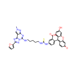 Cn1cc2c(nc(NCCCCCNC(=S)Nc3ccc(-c4c5ccc(=O)cc-5oc5cc(O)ccc45)c(C(=O)O)c3)n3nc(-c4ccco4)nc23)n1 ZINC001772628099