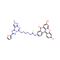 Cn1cc2c(nc(NCCCNC(=S)Nc3ccc(-c4c5ccc(=O)cc-5oc5cc(O)ccc45)c(C(=O)O)c3)n3nc(-c4ccco4)nc23)n1 ZINC001772642723