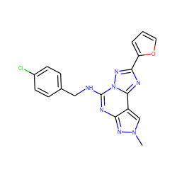 Cn1cc2c(nc(NCc3ccc(Cl)cc3)n3nc(-c4ccco4)nc23)n1 ZINC000095579834