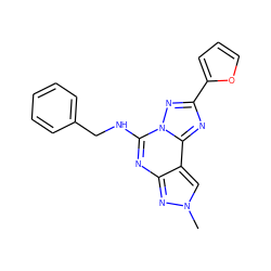 Cn1cc2c(nc(NCc3ccccc3)n3nc(-c4ccco4)nc23)n1 ZINC000095576508