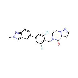 Cn1cc2cc(-c3cc(F)c(CN4CCn5nccc5C4=O)c(F)c3)ccc2n1 ZINC000653882157