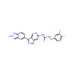 Cn1cc2cc(-c3n[nH]c4cc(NC(=O)NCc5ccc(F)c(Cl)c5)ncc34)ccc2n1 ZINC000205425365