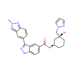 Cn1cc2cc(-c3n[nH]c4ccc(C(=O)N[C@@H]5CCC[C@@](O)(Cn6cccn6)C5)cc34)ccc2n1 ZINC000200814675