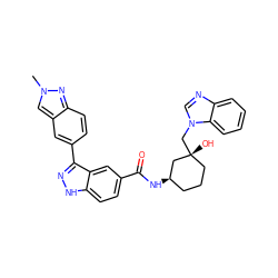 Cn1cc2cc(-c3n[nH]c4ccc(C(=O)N[C@@H]5CCC[C@@](O)(Cn6cnc7ccccc76)C5)cc34)ccc2n1 ZINC000200819822