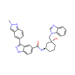 Cn1cc2cc(-c3n[nH]c4ccc(C(=O)N[C@@H]5CCC[C@](O)(Cn6cnc7ccccc76)C5)cc34)ccc2n1 ZINC000200819786