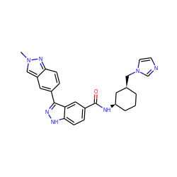 Cn1cc2cc(-c3n[nH]c4ccc(C(=O)N[C@@H]5CCC[C@H](Cn6ccnc6)C5)cc34)ccc2n1 ZINC000200850939