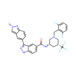 Cn1cc2cc(-c3n[nH]c4ccc(C(=O)N[C@H]5C[C@@H](C(F)(F)F)CN(Cc6c(F)cccc6F)C5)cc34)ccc2n1 ZINC000205041799